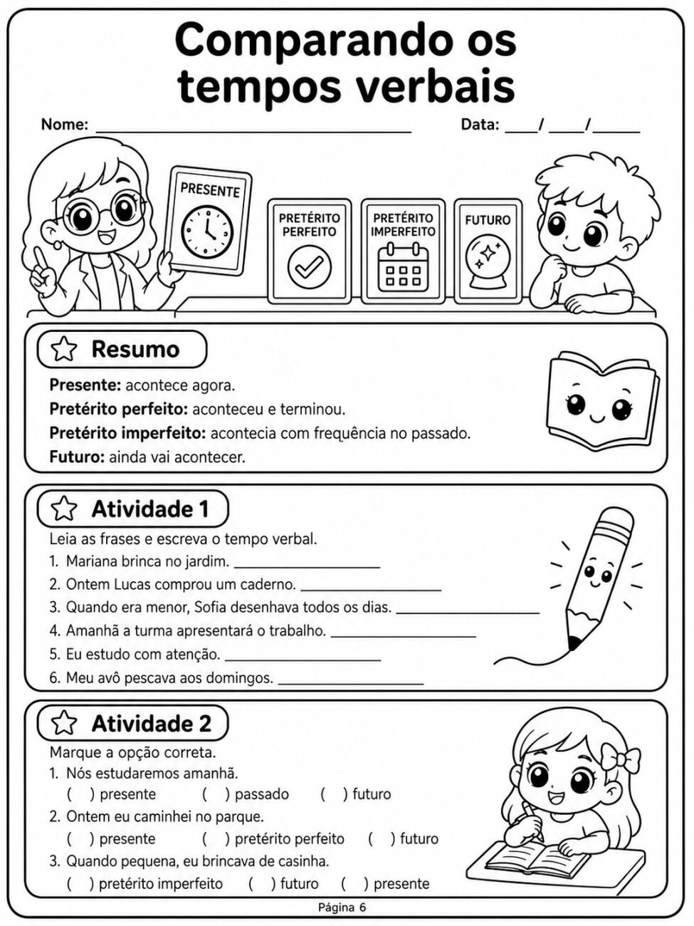 Atividades sobre Tempos Verbais para 5° ano