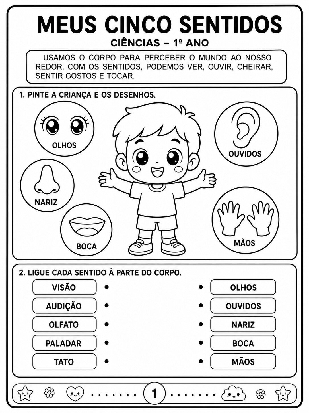 Atividades Cinco Sentidos 1° ano cinco sentidos 1
