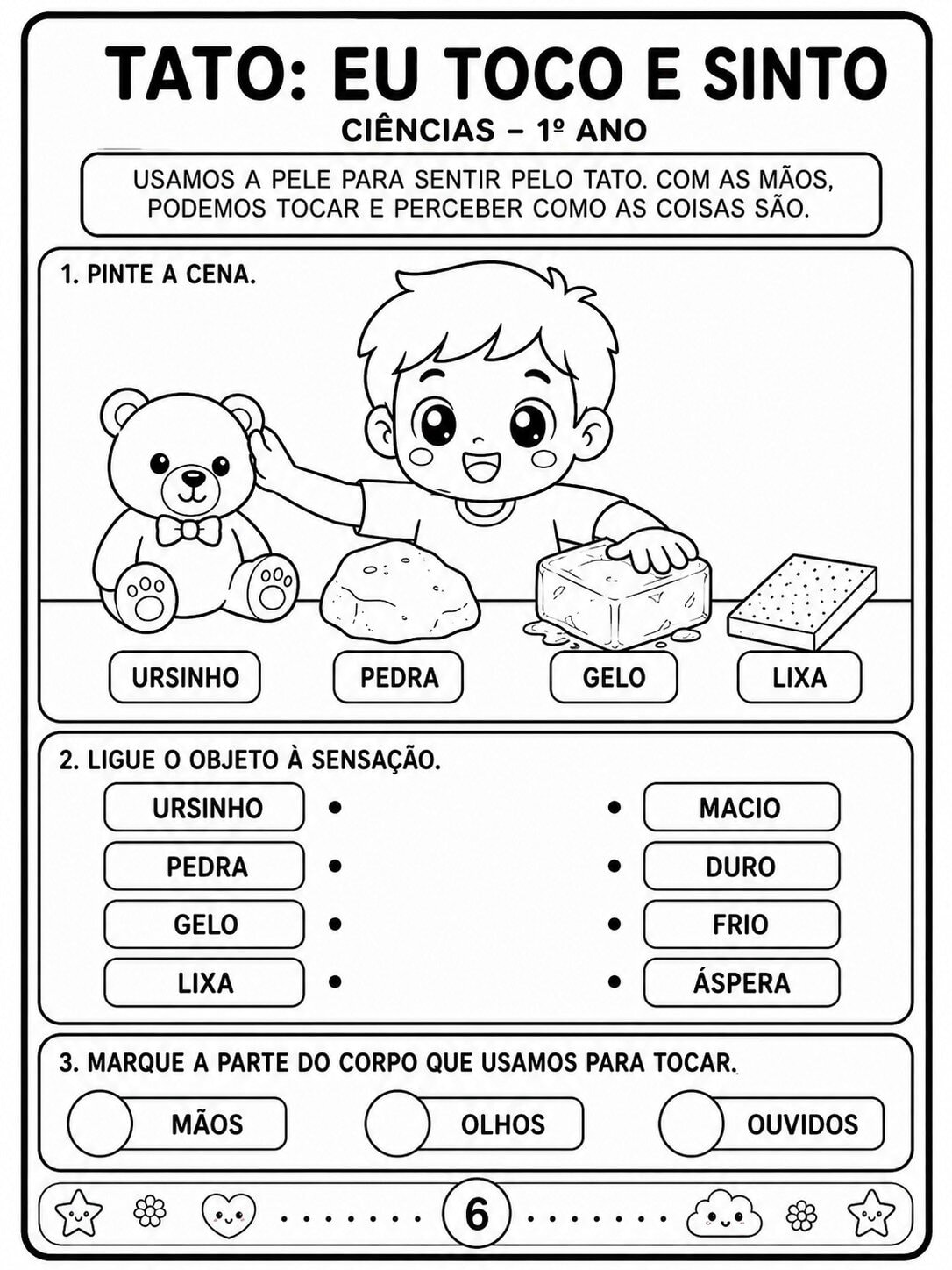Atividades Cinco Sentidos 1° ano cinco sentidos 6