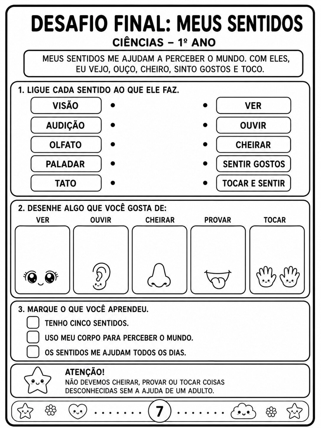 Atividades Cinco Sentidos 1° ano cinco sentidos 7