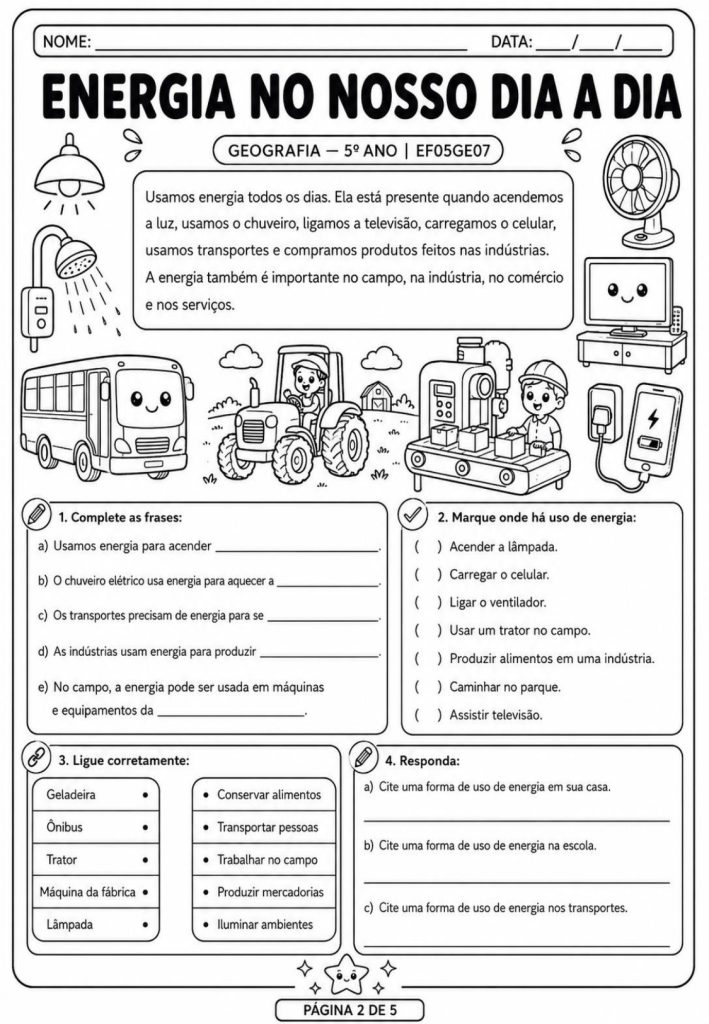 Atividades de Geografia 5º Ano: Fontes de Energia - Atividades de ...