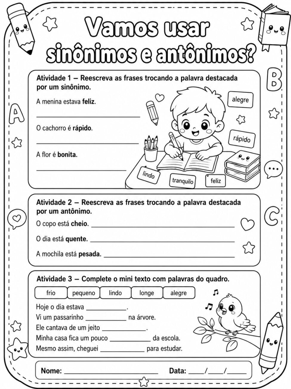 Atividades de Antônimos e Sinônimos para 3° Ano – Atividades de ...