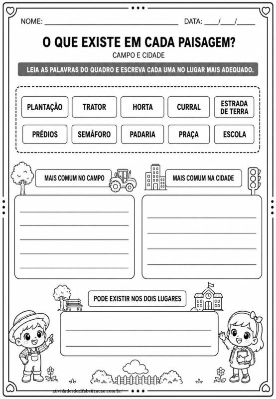 Atividade de Geografia 3º ano Campo e Cidade para imprimir – Atividades ...