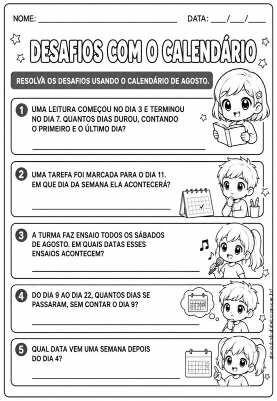 Atividade Calendario de Agosto 2026 5