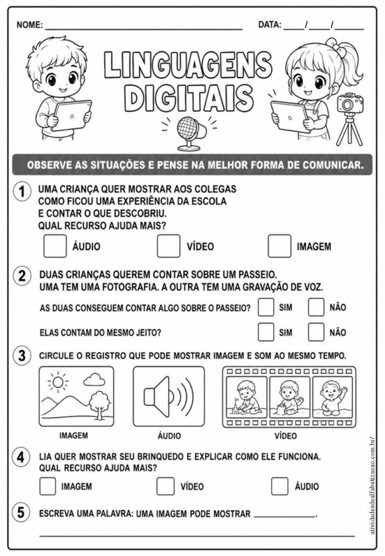 Atividade sobre Letramento Digital 1o Ano para imprimir 1