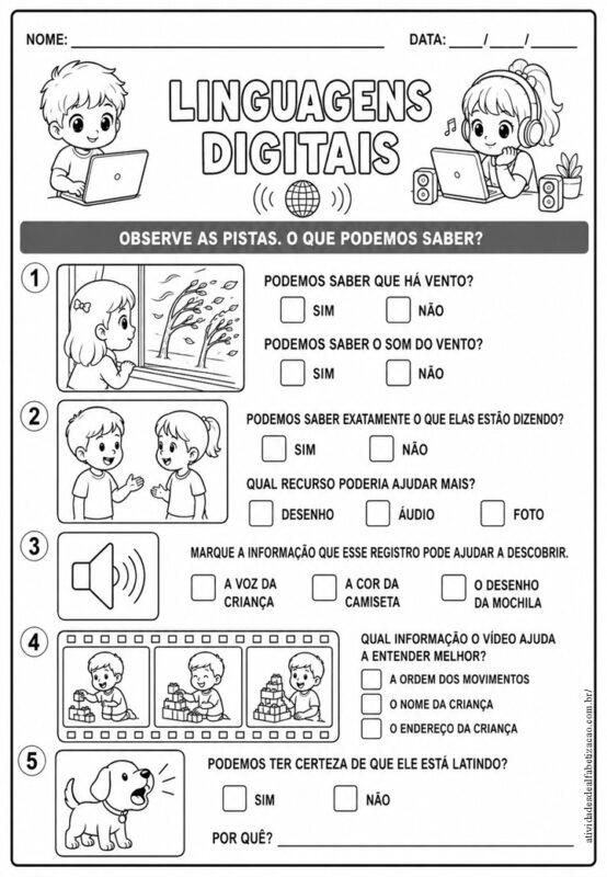 Atividade sobre Letramento Digital 1o Ano para imprimir 2