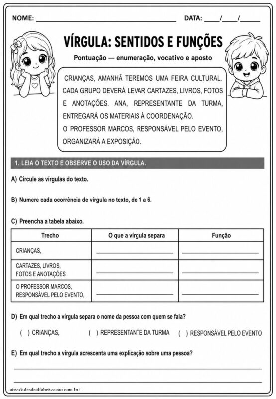 Atividade uso da virgula 4° ano 1