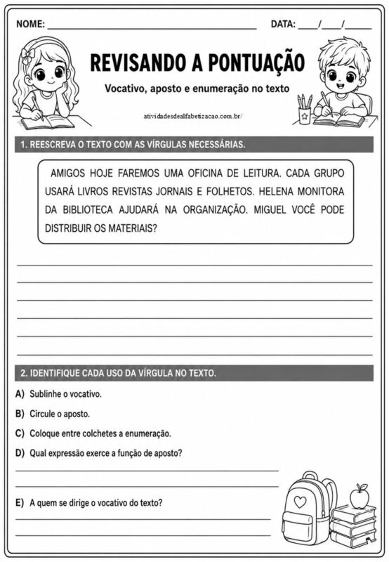 Atividade uso da virgula 4° ano 5