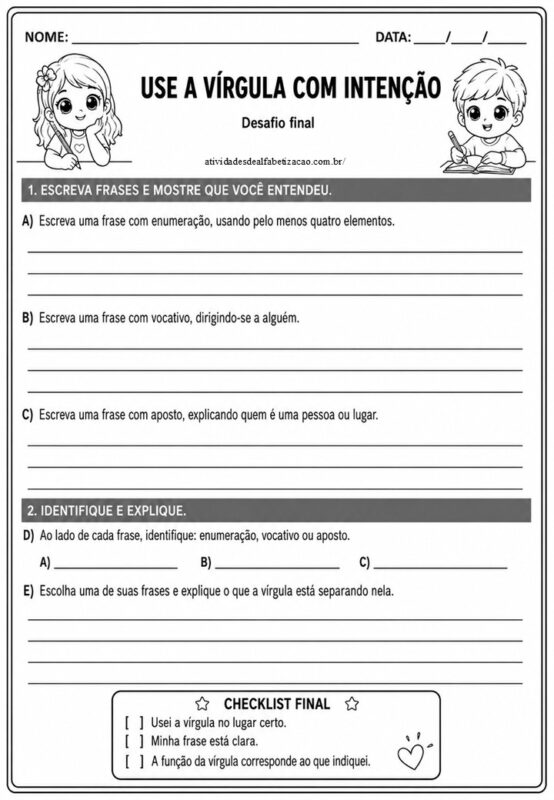 Atividade uso da virgula 4° ano 6