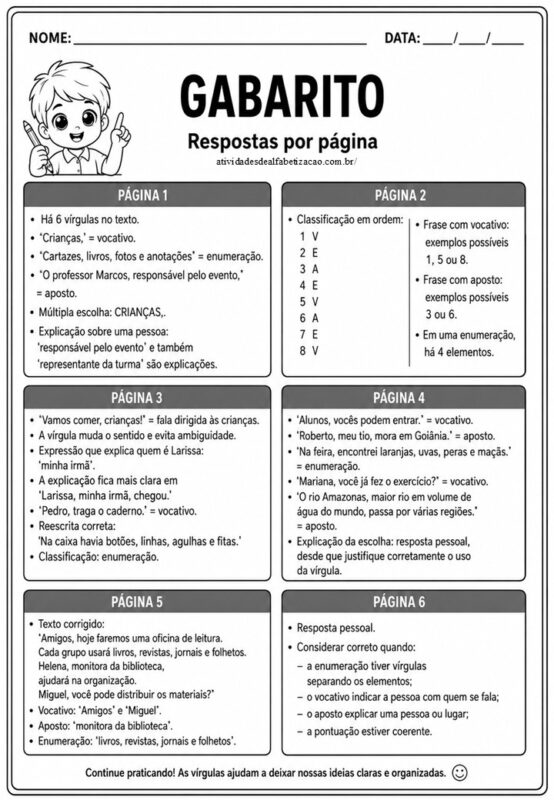 Atividade uso da virgula 4° ano 7
