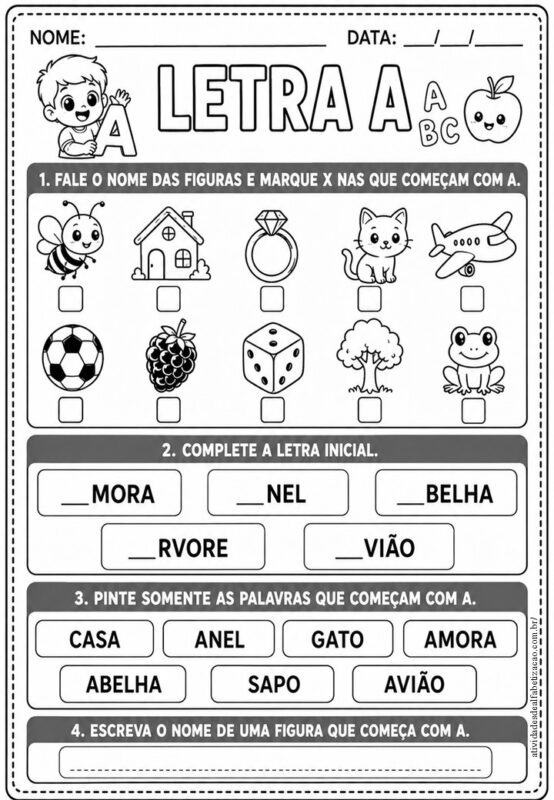 Atividades com a letra A 1° ano 2