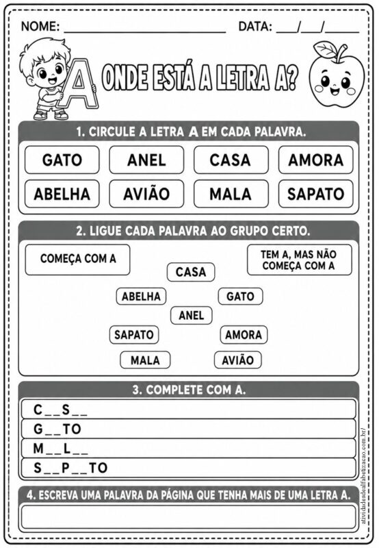 Atividades com a letra A 1° ano 3