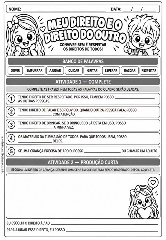 Atividade sobre Direitos e Responsabilidades da Crianca para Imprimir 6
