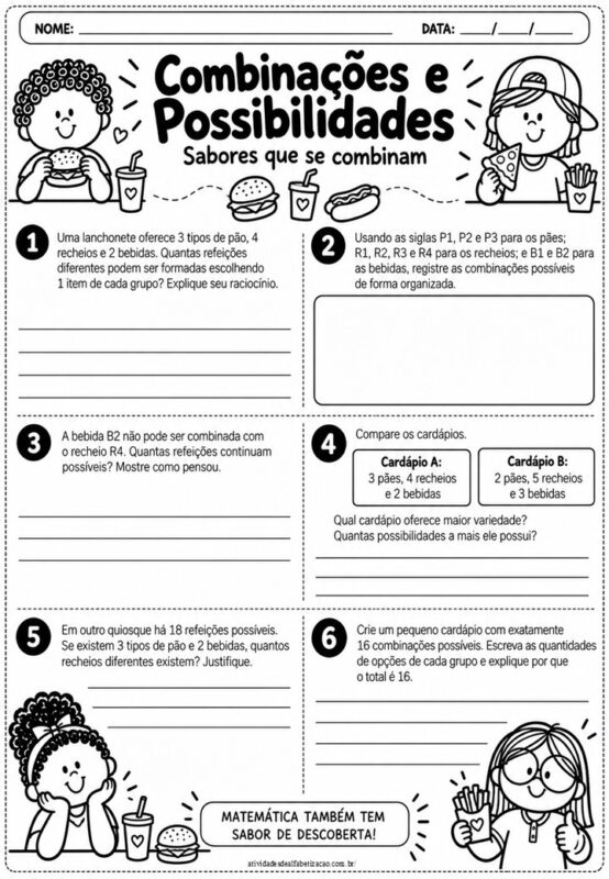 Atividades COMBINACOES E POSSIBILIDADES 5° Ano 2