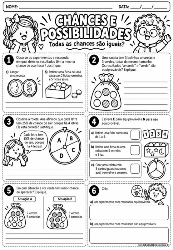 Atividades POSSIBILIDADES E PROBABILIDADES 5° Ano 2